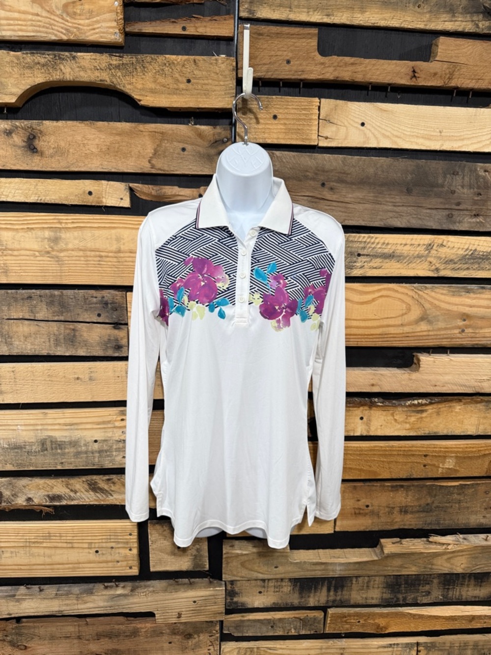 Coolibar‎ Women’s UPF 50+ Long Sleeve Floral Print Golf Polo Shirt Size Small